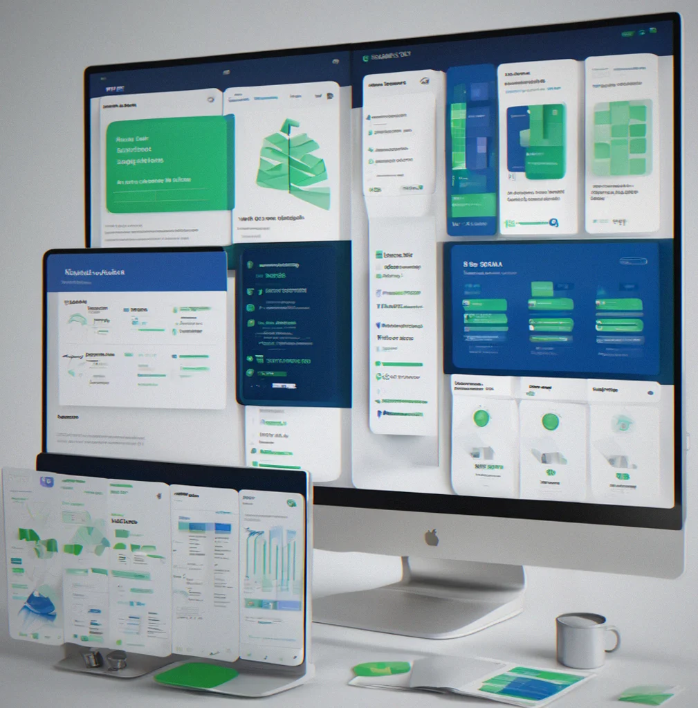 Three side-by-side Figma files showing identical component structure with different brand palettes: tech blue, healthcare green, corporate neutral